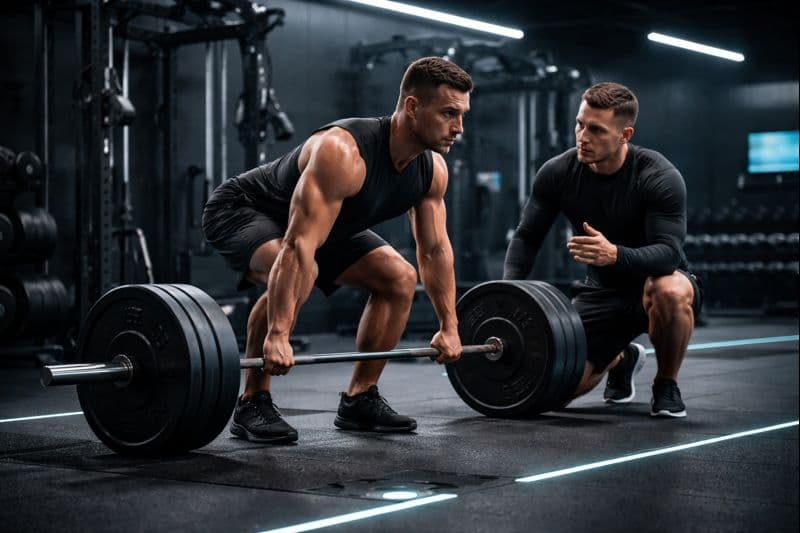 Sessao de treino acompanhada por coach